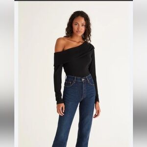Z Supply Elena asymmetrical Off-Shoulder Black top